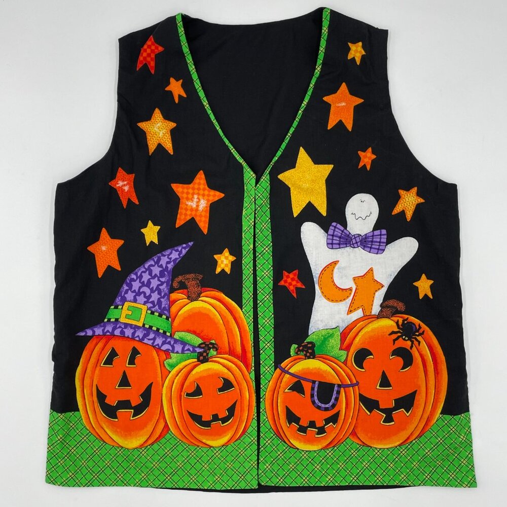 Halloween Vest Pumpkins Ghost Bat Funny Silly Party Teacher Handmade Women Black